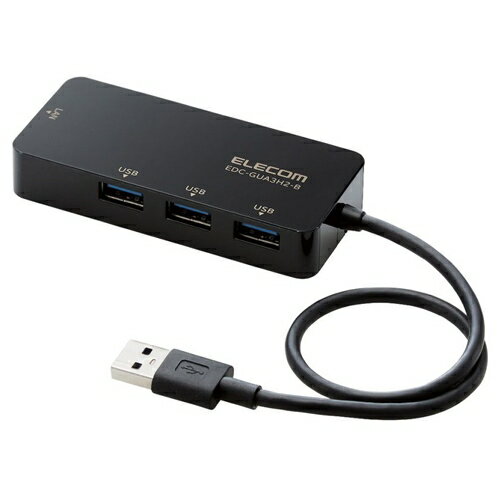 エレコム [EDC-GUA3H2-B] 有線LANアダプタ/Giga対応/USB3.0/Type-A/USBハブ付/ブラック