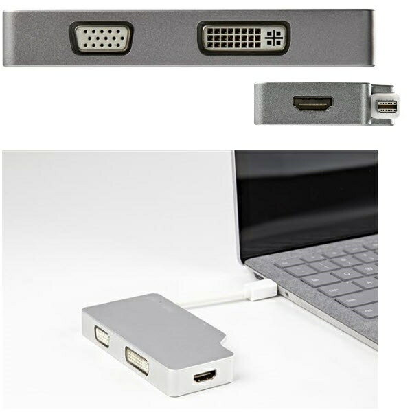 StarTech.com [MDPVGDVHD4K] トラベルAVアダプタ(アルミ製ケース) Mini DisplayPort - VGA/DVI/HDMIスリーインワン変換アダプタ HDMI出力4K対応 ミニディスプレイポート(オス)-VGA(メス)/DVI-D(メス)/HDMI(メス)