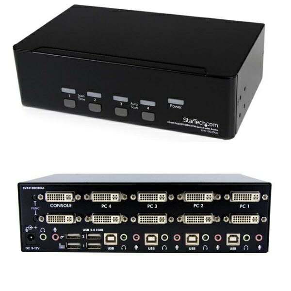 StarTech.com [SV431DD2DUA] 4ポート デュアルDVIモニター対応USB接続KVMスイッチ/PCパソコンCPU切替器 オーディオ対応(3.5mmミニジャック使用) 2x USB2.0ハブ搭載 解像度2048x1536(アナログ)/1920x1200(デジタル)