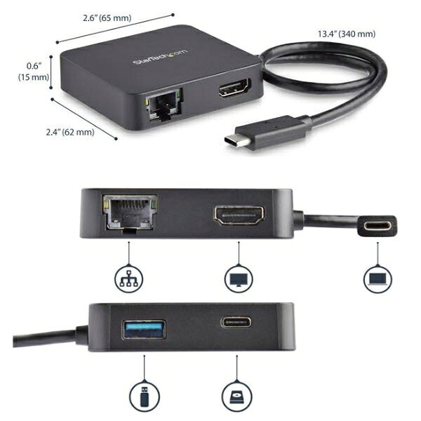 StarTech.com [DKT30CHPDW] USB Type-C接続マルチアダプタ シルバー&ホワイト 4K HDMI/USB Power Delivery/USB 3.0 Type-A 2ポート/ギガビット有線LAN