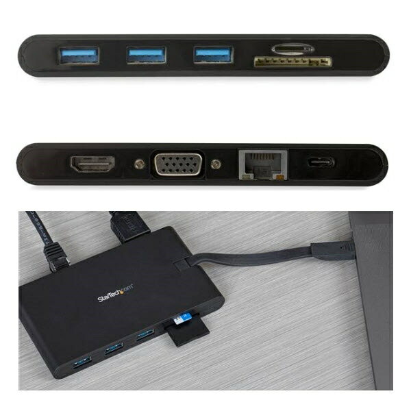 StarTech.com [DKT30CHVSCPD] USB Type-C接続マルチアダプタ Mac/Windows対応 HDMI/VGA 3x USB 3.0 SD/micro SD カードスロット USB PD 3.0