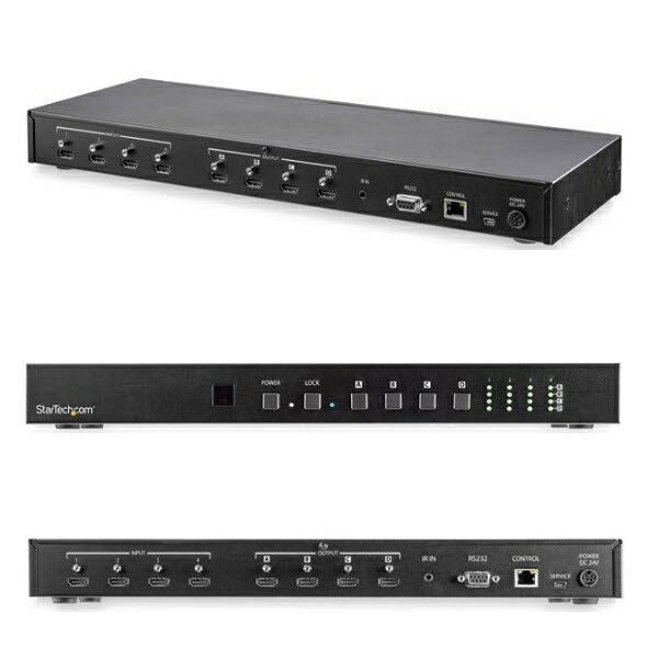 StarTech.com [VS424HD4K60] 4入力4出力対応HDMIセレクター オーディオ/イーサネット制御 4K/60Hz対応HDMI切替器 4x4マトリックススイッチャ—