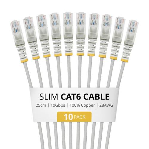 StarTech.com [N6PAT25CMGRS10PK] CAT6スリムLANケーブル/10本セット/25cm/グレー/スナッグレス RJ45コネクター/100W PoE/UTP/LSZH/28AWG純銅線/カテゴリ6 ギガビット対応