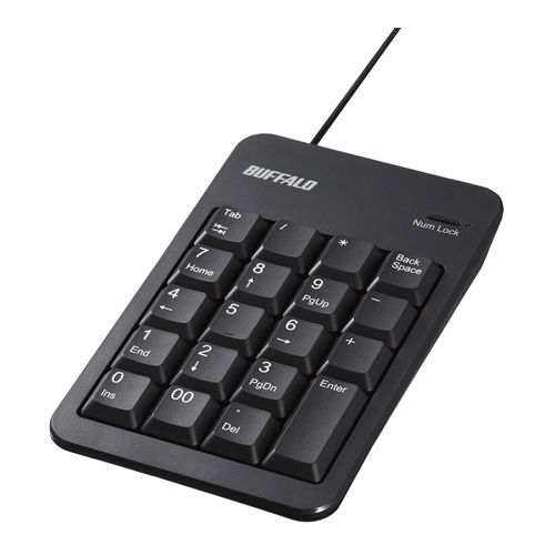 BUFFALO [BSTKH100BKZ] 有線テンキーボード TabキーUSBハブ付き ブラック