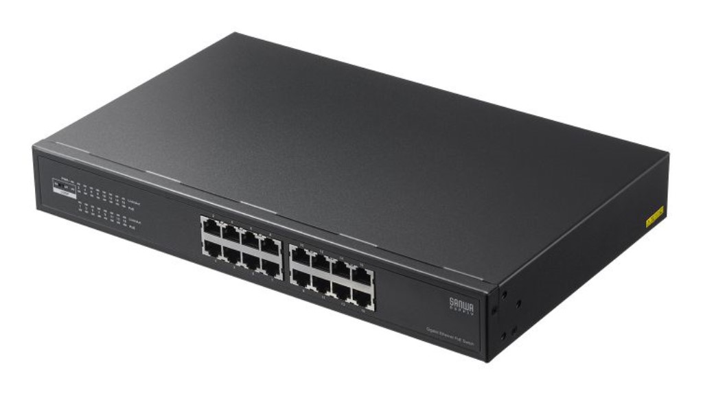 サンワサプライ [LAN-GIGAPOE1601] スイッチングハブ PoE レイヤー2ギガビット 最大30W LAN 16ポート ループ検知機能搭載 電源内蔵 オートネゴシエーション機能 19インチマウントラック対応 電源ケーブル長1.5m メタル筐体 AUTO-MDIX PoEカメラ 高出力 ブラック