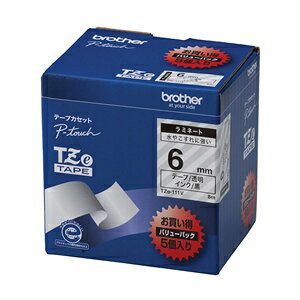 ※不良を除いて返品不可。※製品イメージは実際の製品と異なる場合があります。※メーカーにより、JANや型番等は予告なく変更されることがあります。（同等商品により返品・交換は不可となります。）※商品の詳細につきましてはメーカーホームページからご確認ください。 【商品概要】ラミネートテープ ■製品タイプ：テープカートリッジ ■対応プリンタタイプ：その他プリンタ ■カットタイプ：ロール紙 ■RoHS指令：RoHS2 ■電気用品安全法(PSE)：対象外 ■電波法(技適マーク)：対象外 ■J-Moss：対象外 ■仕様： ●ブラザーのラベルライター・プリンター専用テープ ●文字色:黒文字 ●テープ色:透明 ●テープ幅:6mm ●テープ長:8m 5個パック返品不可