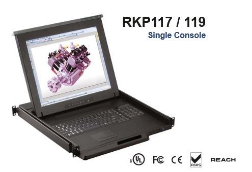 オースティンヒューズ [RKP117-MU1604E] 1U 17インチLCDモニター キーボード ドロアー タッチパッドマウス 16ポート Cat6 Matrix-KVMスイッチ 4コンソール