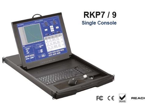 オースティンヒューズ [RKP7-MU1603E] 1U 17インチLCDモニター キーボード ドロアー 光学式ミニマウス 16ポート Cat6 Matrix-KVMスイッチ 3コンソール