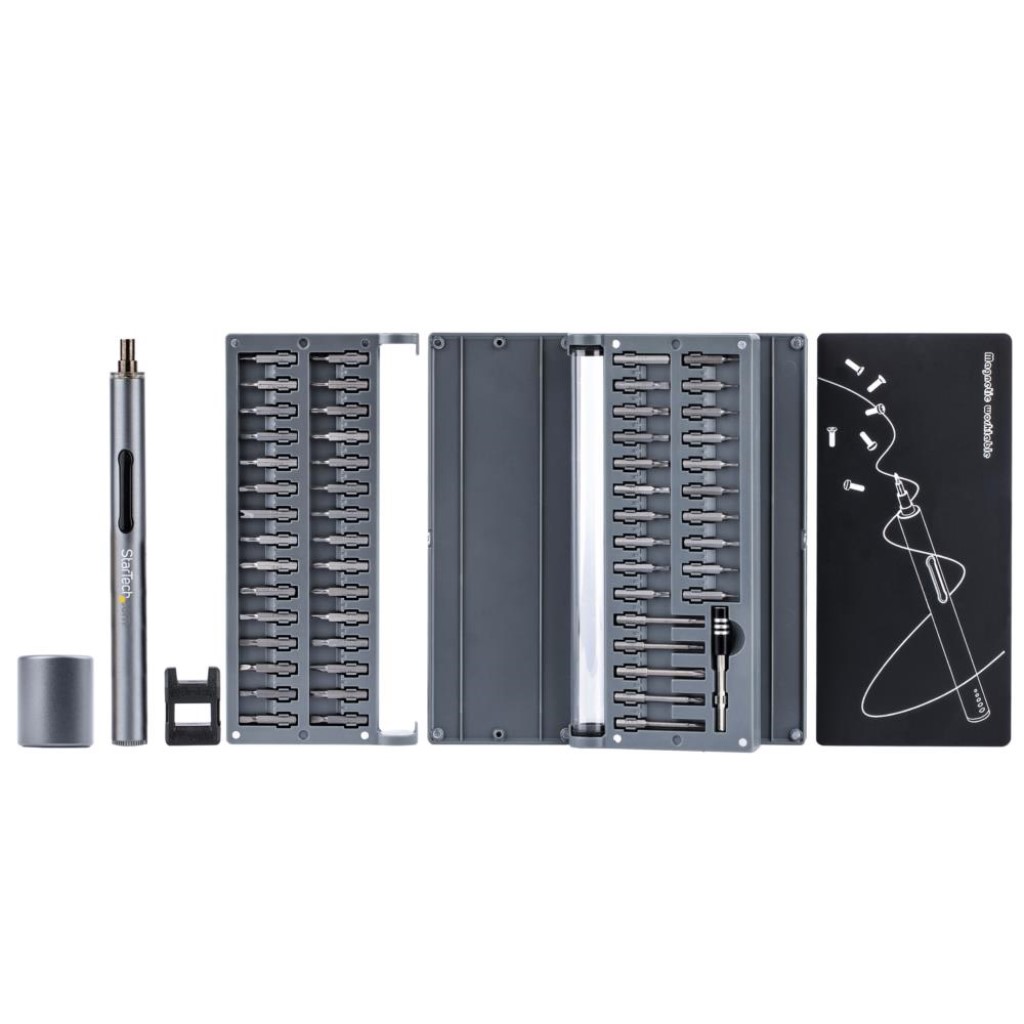 StarTech.com [CTK55PCEDRIVE] 電動精密ドライバーセット/55種ビット付属/ペン型/正逆転モード切替/LEDライト/トルク調整/単三乾電池2本 磁気パッド付属/機器修理キット