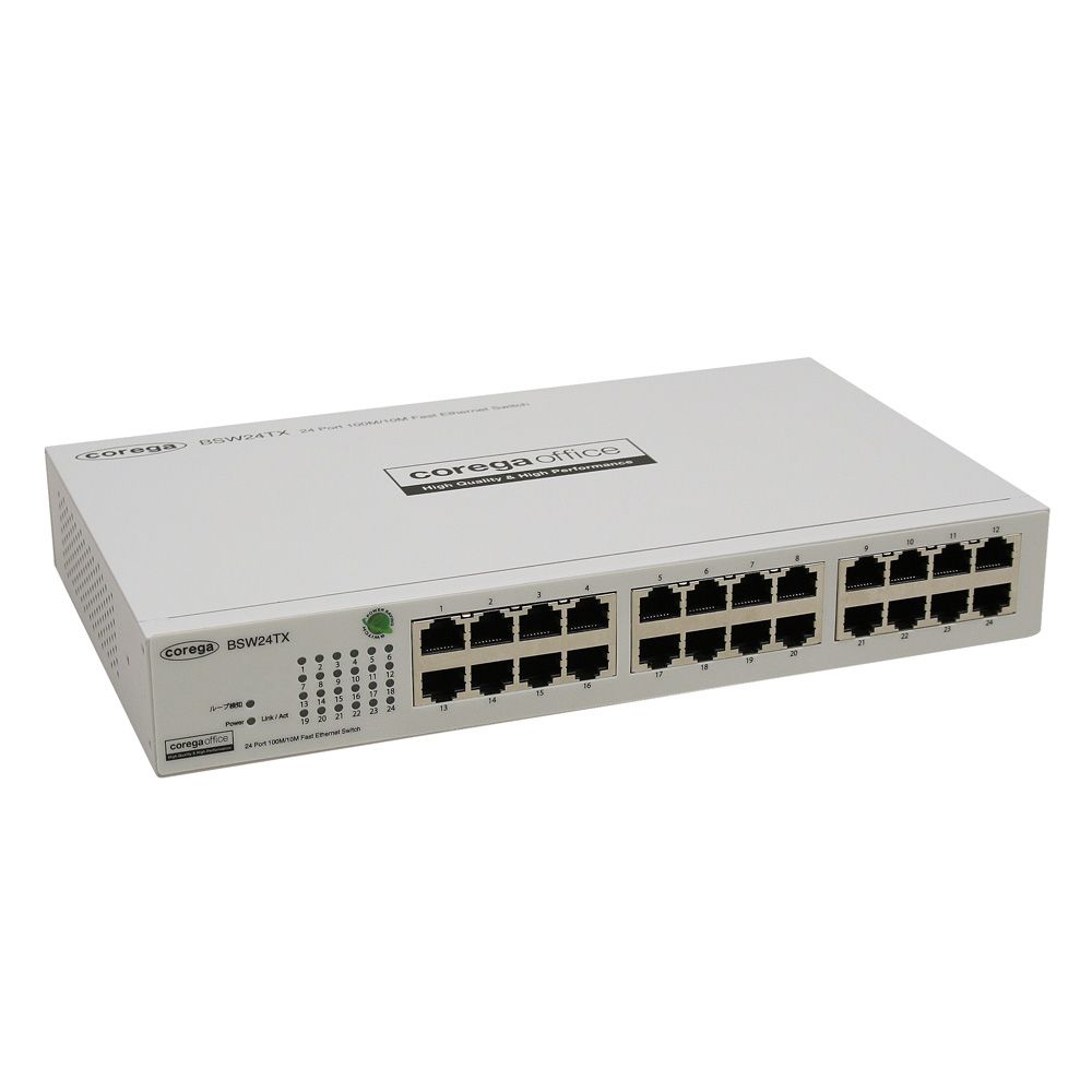 コレガ [CO-BSW24TX] 法人向け 100BASE-TX/10BASE-T 24ポートスイッチングハブ ループ検知 電源内蔵 節電機能(EEE)対応