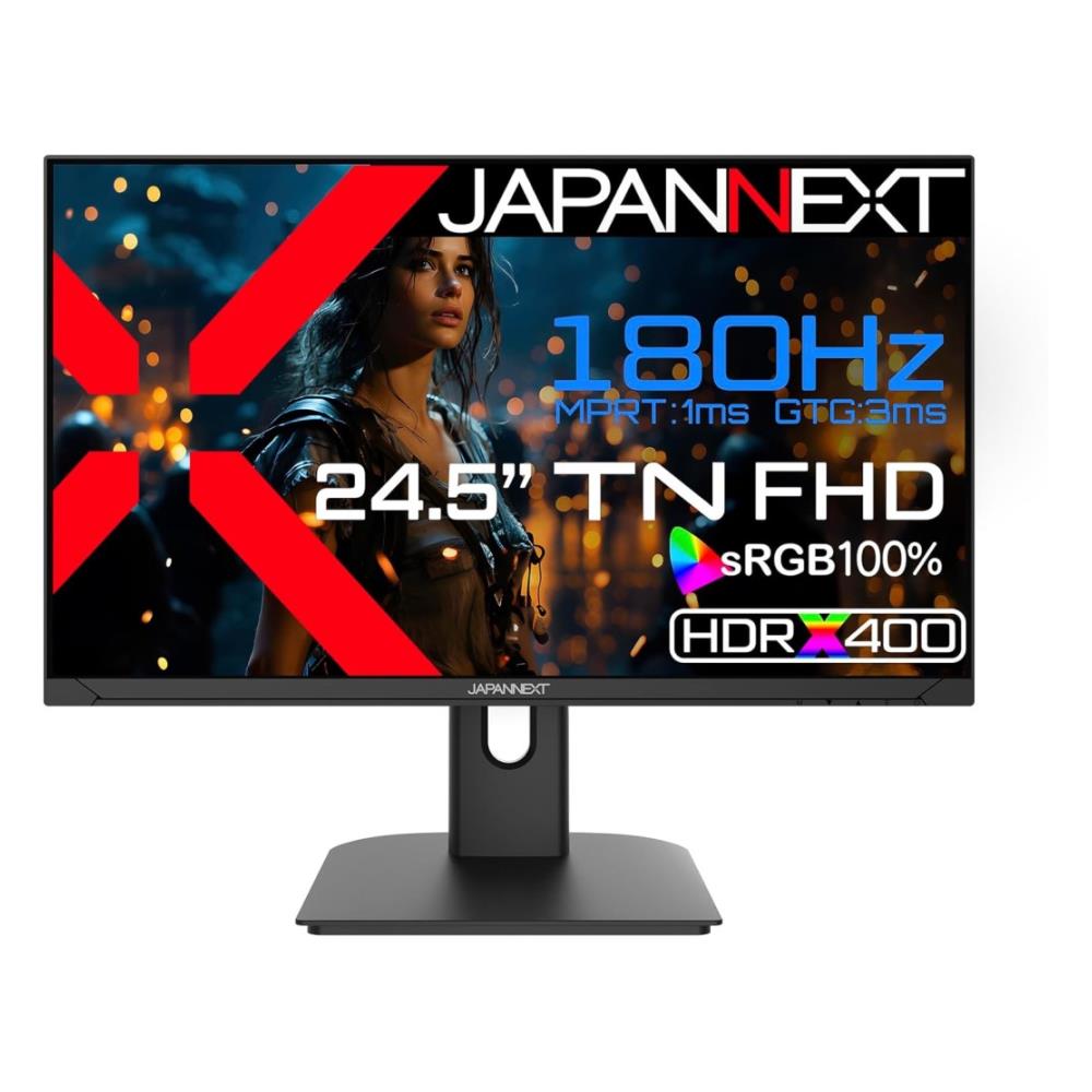 ジャパンネクスト [JN-245GT180FHDR] 24.5インチ ワイドゲーミングモニター(1920x1080/TN/180Hz/DP/HDMIx2/スピーカー/チルト/非光沢/2年保証)