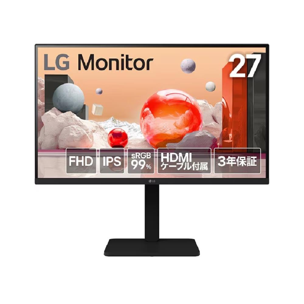LG Electronics Japan [27BA450-B] 27インチ 液晶ディスプレイ(1920x1080/IPS/アンチグレア/D-Sub/HDMI/DP/100Hz/チルト/スイベル/高さ調整/ピボット/3年保証)