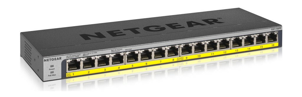 ネットギア [GS116PP-100AJS] GS116PP ギガ16ポート PoE+(183W)対応 アンマネージスイッチ