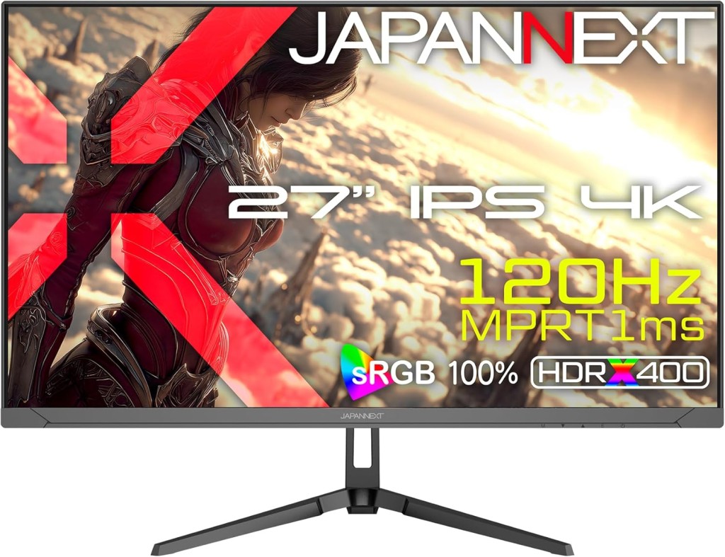 ジャパンネクスト [JN-I27G120U2] 27インチ ワイド 4Kゲーミングモニター(3840x2160/IPS/120Hz/HDMIx2/DPx2/スピーカー/非光沢/2年保証)