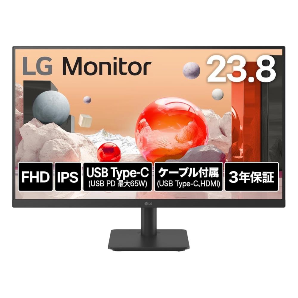 LG Electronics Japan [24MS530B-B] 23.8インチ 液晶ディスプレイ(1920x1080/IPS/アンチグレア/HDMIx2/TypeC(PD65W)/チルト/3年保証)