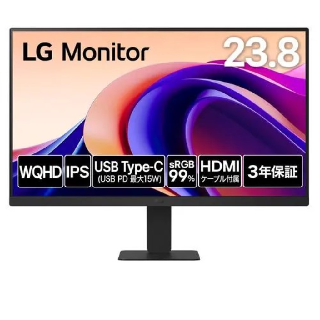 LG Electronics Japan [24U631A-B] 23.8インチ 液晶ディスプレイ(2560x1440/IPS/アンチグレア/HDMI/TypeC(PD15W)/3年保証)