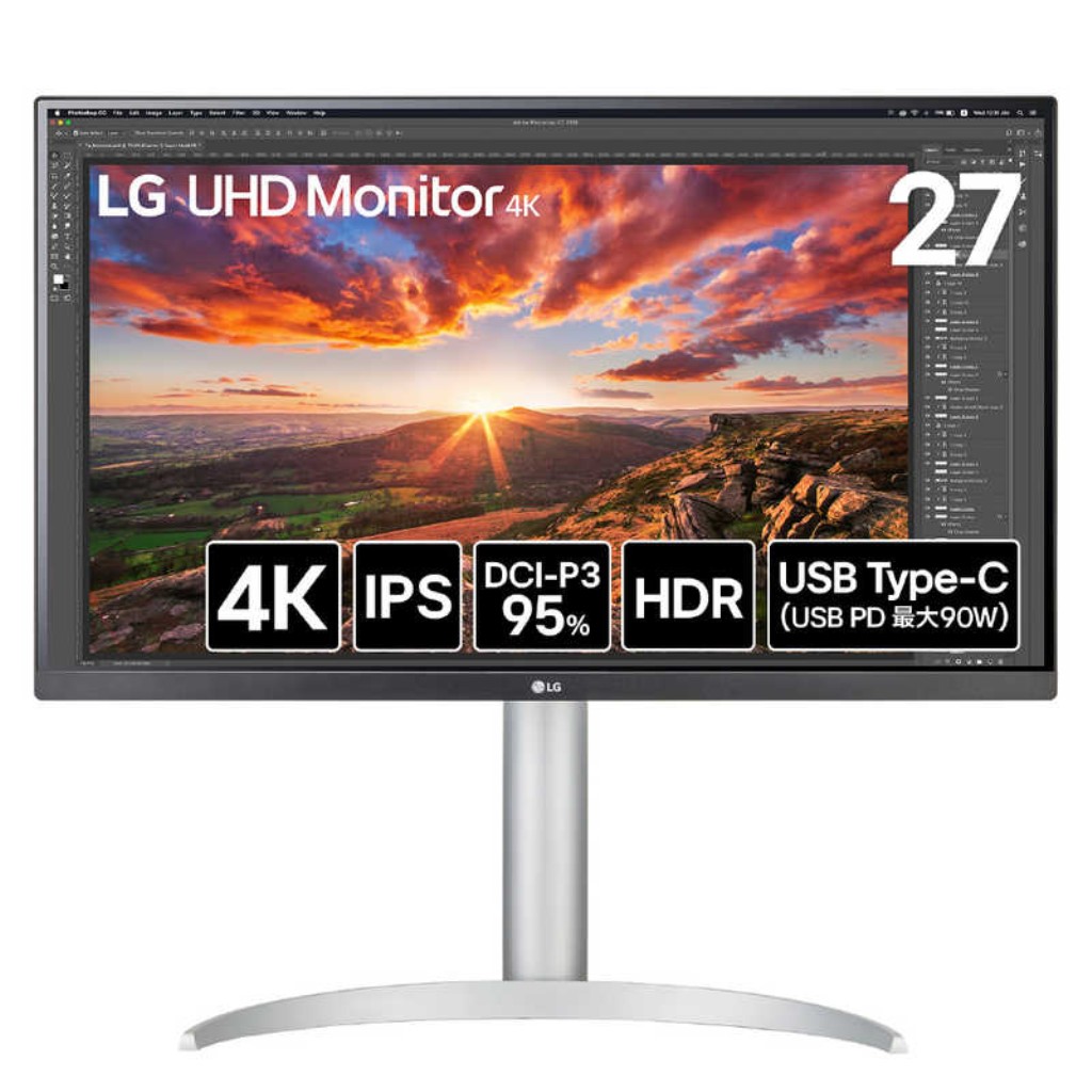 LG Electron.. [27UP850K-W] 27インチ ワイド液晶ディスプレイ(3840x2160/IPS/アンチグレア/HDMIx2/DP/TypeC(PD90W)/スピーカー/高さ調整/ピボット/3年保証)
