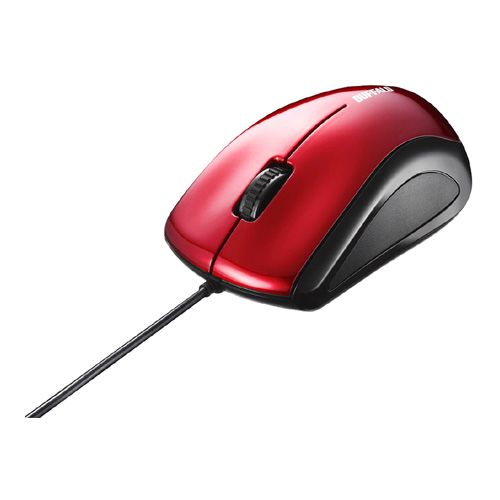 BUFFALO [BSMLU100RD] 有線 レーザー 3ボタンマウス レッド