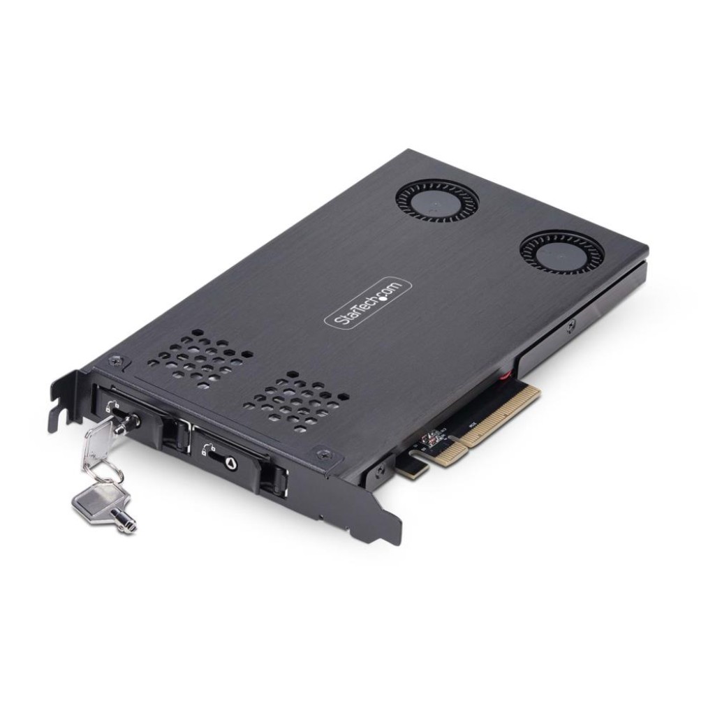 StarTech.com  M.2 NVMe SSDモバイルラック/PCIe x8接続/デュアルベイ/ホットスワップ対応/PCIe分岐機能必須(Bifurcation対応)/産業用 高速転送対応 工具不要 着脱式ドライブベイ