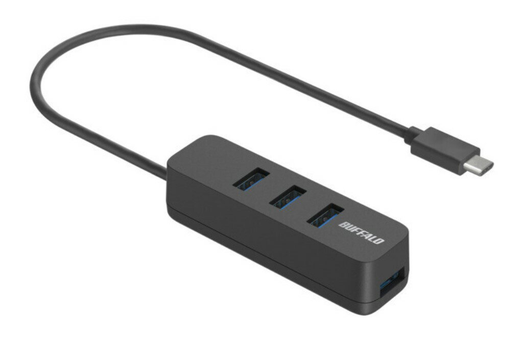 バッファロー [BSH4U320C1BK] USB-C 3.2Gen1バスパワー上挿しハブ 磁石付 ブラック(2.0)