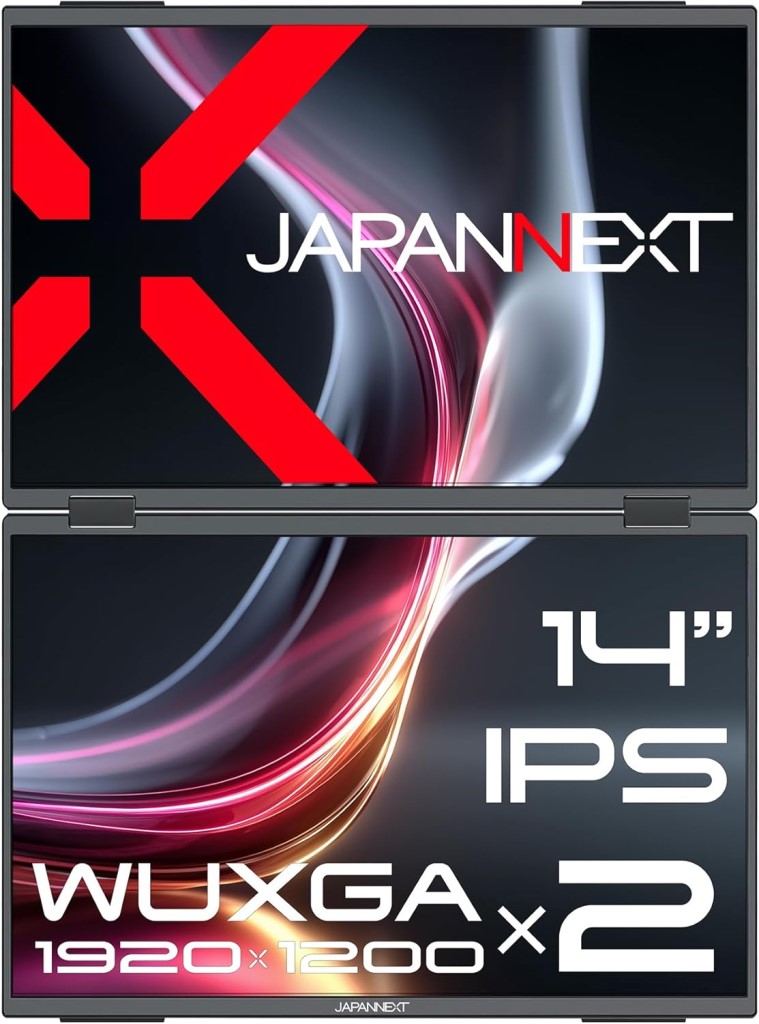 ジャパンネクスト [JN-DMD-IPS14WX] 14インチ デュアルモバイルディスプレイ(1920x1200/IPS/Type-Cx3/miniHDMIx2/スピーカー/非光沢/2年保証)