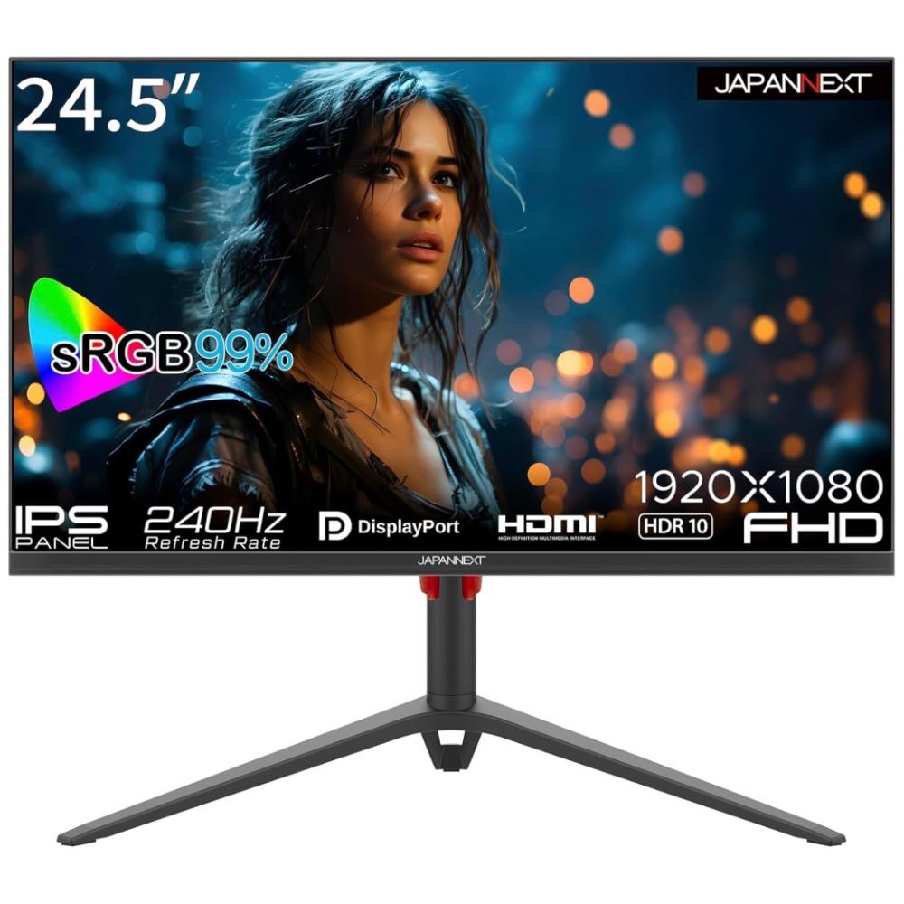 ジャパンネクスト [JN-IPS245G240FHDR-HP] 24.5インチ ワイドゲーミングモニター(1920x1080/IPS/DPx2/HDMIx2/チルト/高さ調整/スイベル/ピボット/非光沢/2年保証)
