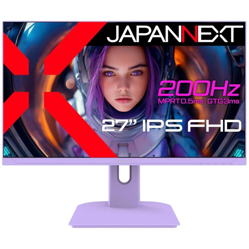 ジャパンネクスト [JN-IPS27G200F-PP] 27インチ ワイドゲーミングモニター(1920x1080/IPS/200Hz/DPx1/HDMIx2/スピーカー/チルト/非光沢/パープル筐体/2年保証)