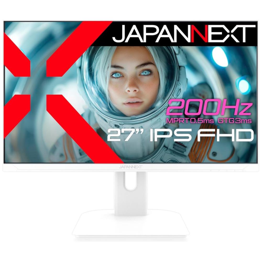 ジャパンネクスト [JN-IPS27G200F-W] 27インチ ワイドゲーミングモニター(1920x1080/IPS/200Hz/DPx1/HDMIx2/スピーカー/チルト/非光沢/ホワイト筐体/2年保証)
