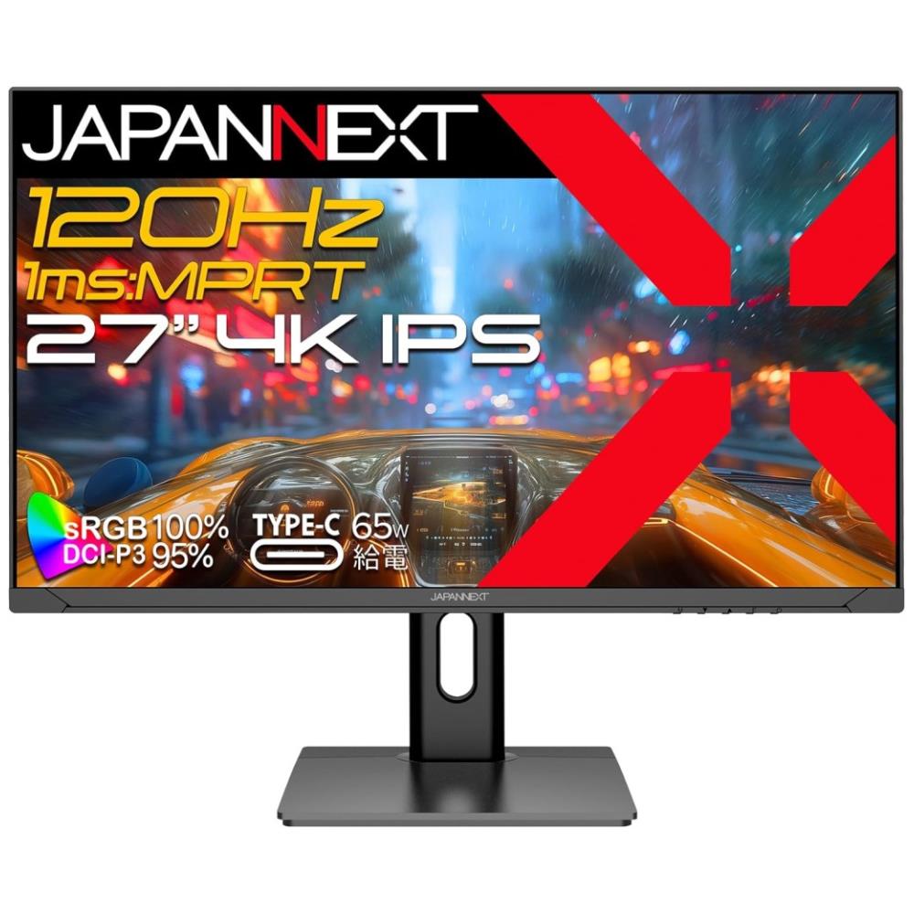 ジャパンネクスト [JN-IPS27G120U-HSPC6] 27インチ ワイド 4Kゲーミングモニター(3840x2160/IPS/120Hz/DP/HDMIx2/Type-C65W給電/スピーカー/高さ調整/スイベル/ピボット/非光沢/2年保証)