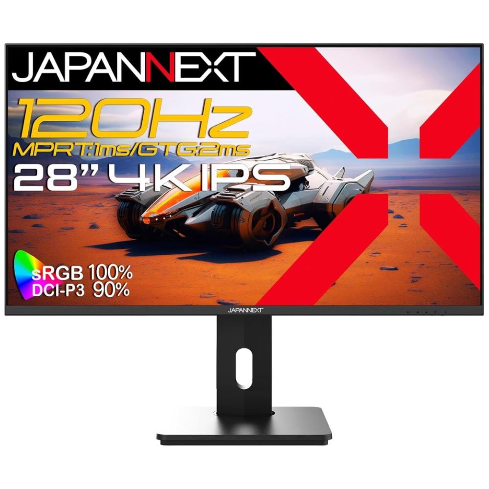 ジャパンネクスト [JN-28IPS120UHD-HSP] 28インチ ワイド 4Kゲーミングモニター(3840x2160/IPS/120Hz/DPx2/HDMIx2/スピーカー/高さ調整/スイベル/ピボット/非光沢/2年保証)