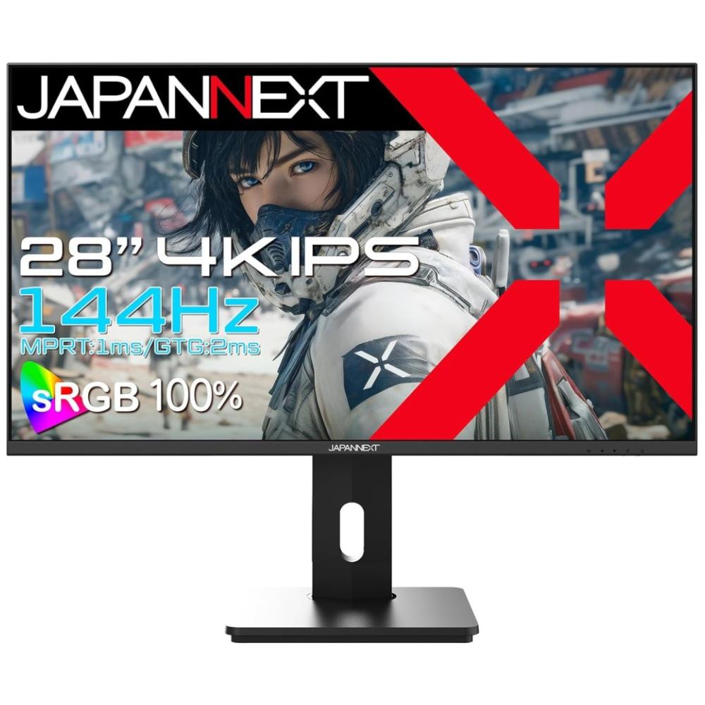 ジャパンネクスト [JN-IPS28G144U-HSPC6] 28インチ ワイド 4Kゲーミングモニター(3840x2160/IPS/144Hz/HDMIx2/DP/Type-C65W給電/PIP・PBP/スピーカー/高さ調整/スイベル/ピボット/非光沢/2年保証)