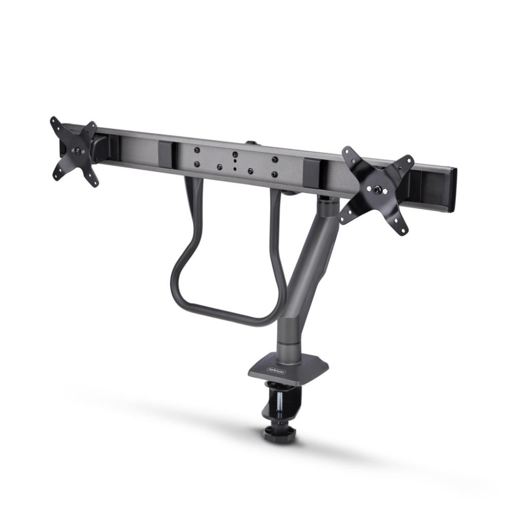 StarTech.com  モニターアーム/Cクランプ固定式/2画面/最大27インチ/耐荷重15kg/VESA対応/クロスバー/高さ角度調整/PC パソコン ディスプレイアーム