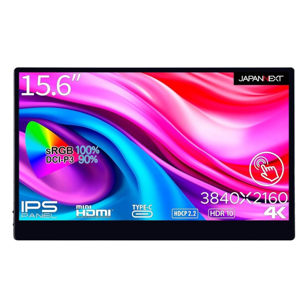 ジャパンネクスト [JN-MD-IPS1563UHDR-T] 15.6インチ 4Kワイド タッチパネルモバイルディスプレイ(3840x2160/IPS/HDR10/miniHDMI/Type-Cx2/スピーカー/光沢/2年保証)
