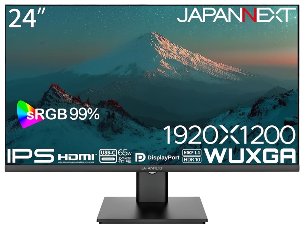 ジャパンネクスト [JN-IPS24WX-C6] 24インチ 液晶ディスプレイ(1920x1200/IPS/DP/HDMI/Type-C65W給電/スピーカー/非光沢/2年保証)