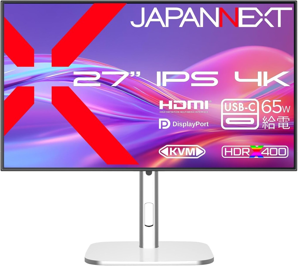 ジャパンネクスト [JN-IPSB27U-HSPC6] 27インチ 4K液晶ディスプレイ(3840x2160/IPS/HDMI/DP/Type-C65W給電/PIP・PBP/スピーカー/高さ調整/スイベル/ピボット/非光沢/2年保証)