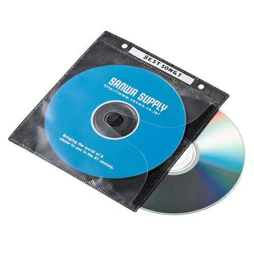 サンワサプライ [FCD-FR100BKN] DVD・CD不織布ケース リング穴付・ブラック 100枚