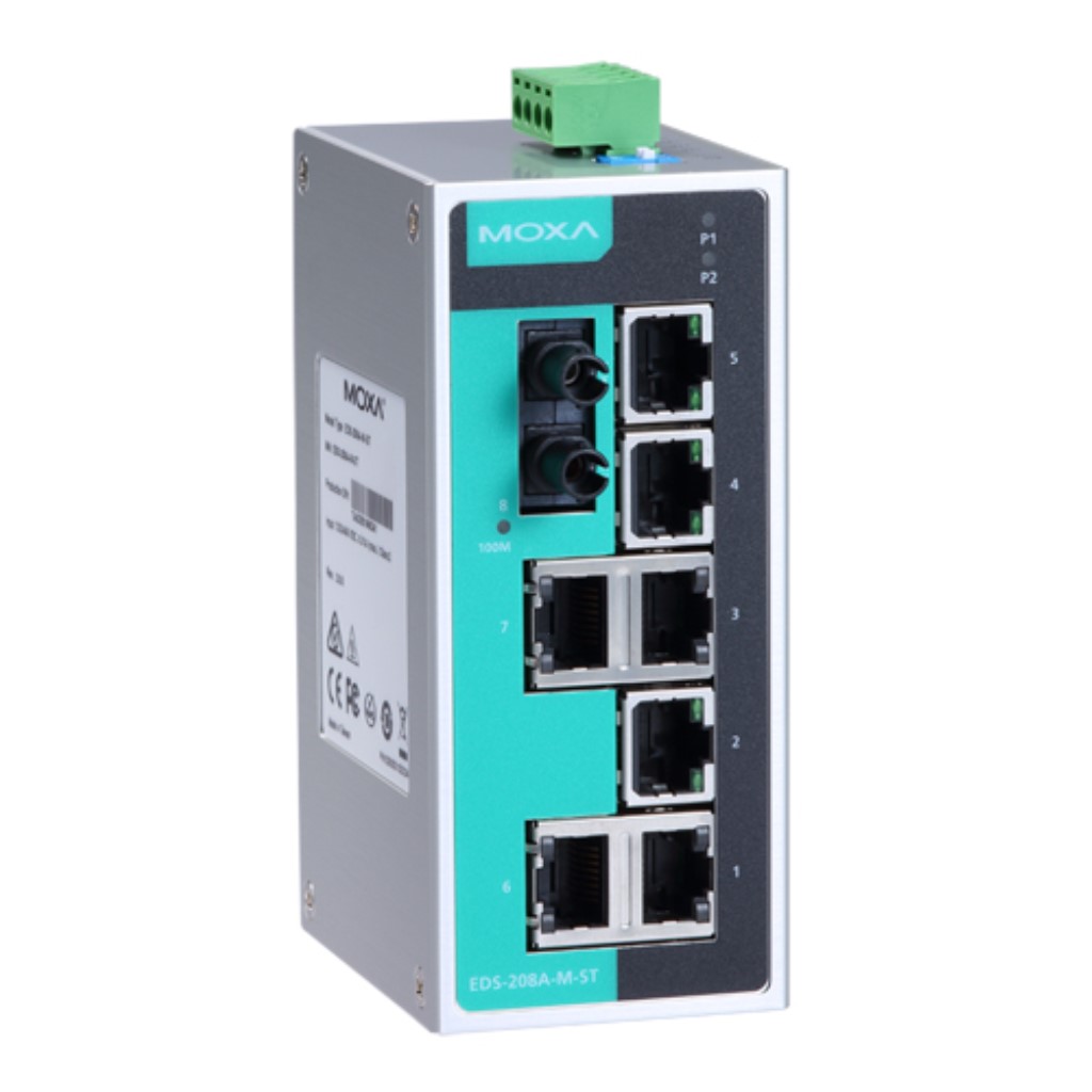 MOXA [EDS-208A-M-ST] 8ポート(7xRJ45 1xマルチST)アンマネージドスイッチ
