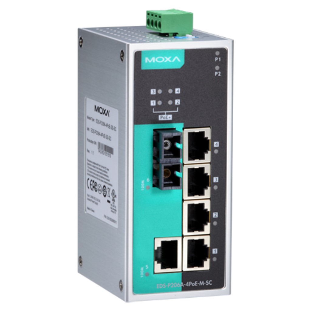 MOXA [EDS-P206A-4POE-S-SC] 産業用6ポートIEEE 802.3af/at PoE+アンマネージドイーサネットスイッチ ..