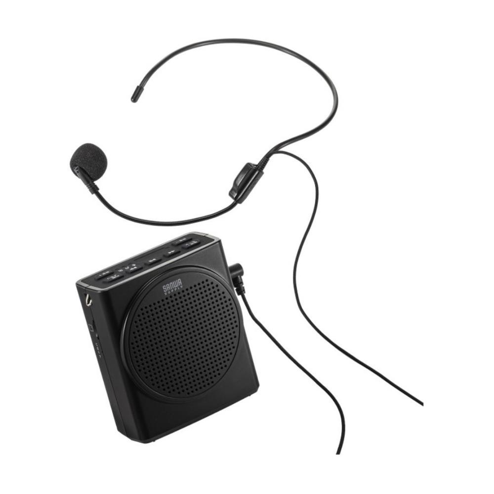 サンワサプライ [MM-SPAMP19] 拡声器 小型 ハンズフリー 13W出力 スピーカー マイク 充電式 ストラップ付 風防 USB Type-C給電 microSD対応 外部音声入力搭載 コンパクト ツアーガイド イベント 店頭販売 選挙