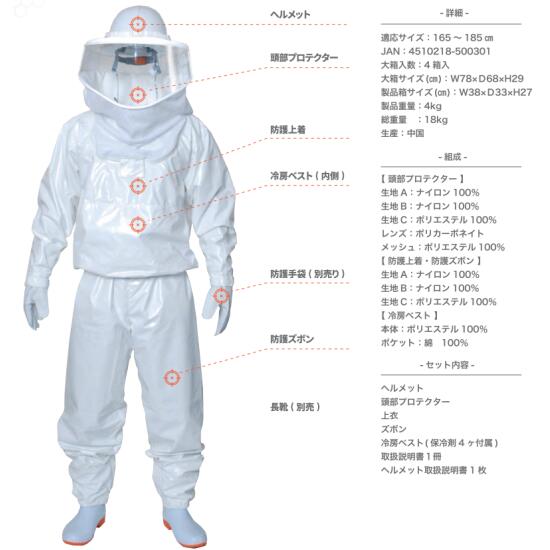 スズメバチ駆除 蜂防護服 ラプターPRO手袋V-4付 2