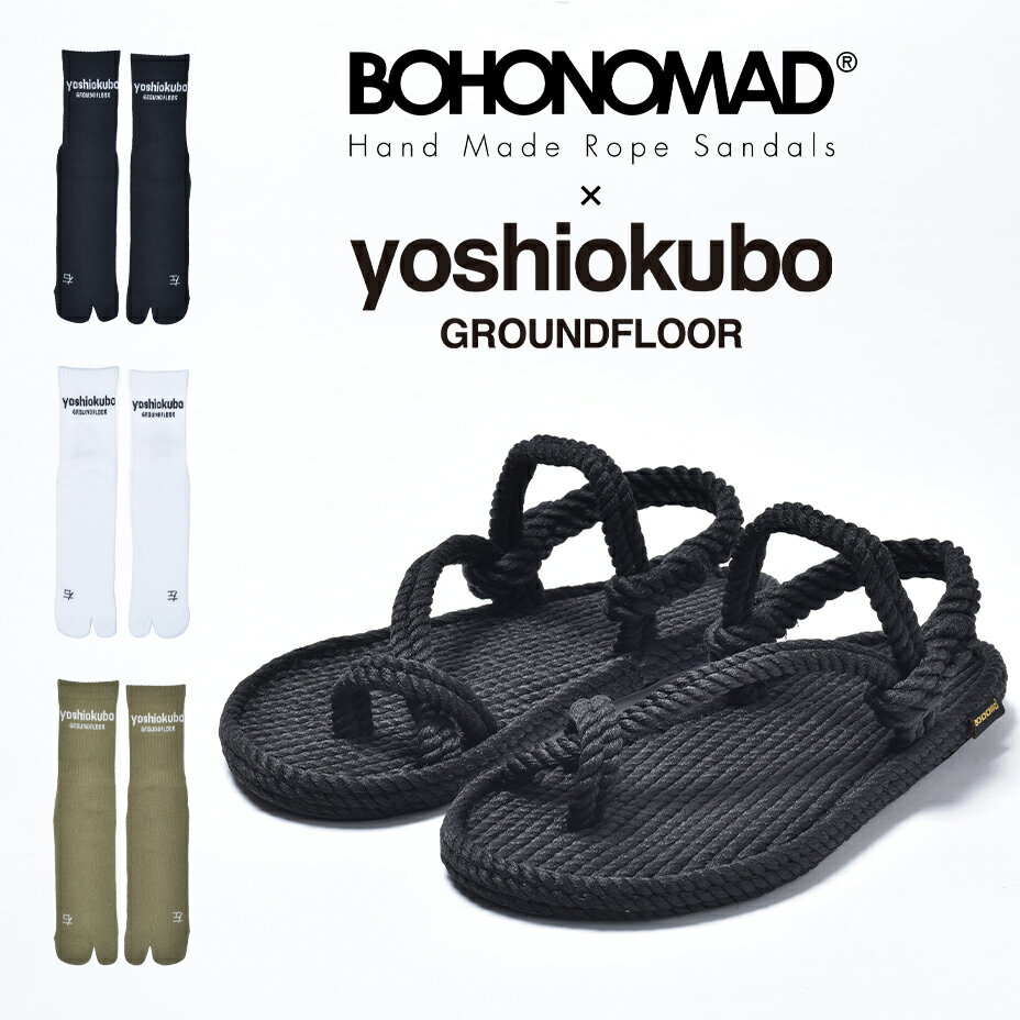 yoshio kubo ヨシオクボ BOHONOMAD ボホノマド HAWAII ハワイ ビーチサンダル メンズ おしゃれ 脱げない サンダル ブランド 大人 黒 つっかけ かかと あり トングサンダル ロープサンダル 足袋ソックス 付き ぺたんこ サステナブル 速乾 軽い 軽量 ブラック 2024 冬 春 春夏