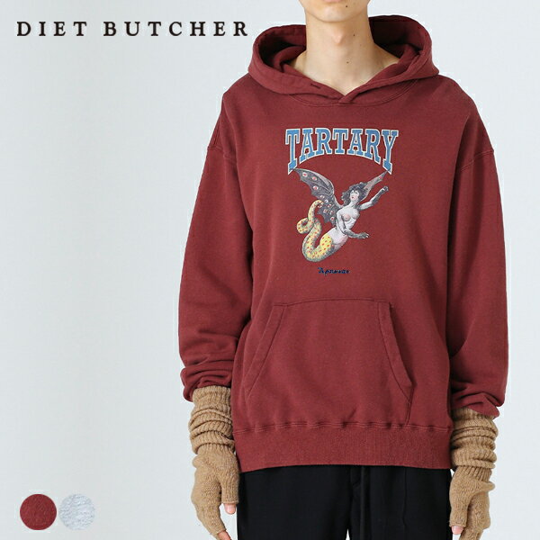 楽天TTClub【SALE 50％OFF】 パーカー メンズ レディース ブランド DIET BUTCHER ダイエットブッチャー おしゃれ フーディー プルオーバー カレッジ ビンテージ加工 長袖 綿100％ カジュアル トップス 服 ユニセックス バーガンディ ヘザーグレー DB82286001 2024 春 春夏 夏