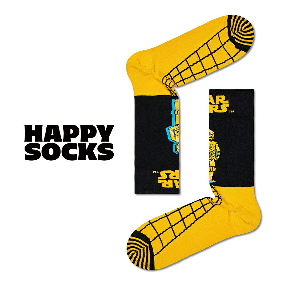 ハッピーソックス 靴下 レディース happy socks ハッピーソックス ギフト スターウォーズ Star Wars C-3PO P000273 靴下 メンズ レディース おしゃれ ブランド かわいい ビジネス ソックス スニーカー コラボ クルー丈 くつ下 可愛い 綿混 カジュアル ブラック 黒 プレゼント 誕生日 2024 春 春夏 夏