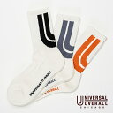 ユニバーサルオーバーオール UNIVERSAL OVERALL 靴下 3足 3p メンズ ブランド おしゃれ 白 くつ下 クルー丈 クルーソックス リブ リブソ...