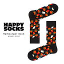 happy socks ハッピーソックス 靴下 レディース メンズ おしゃれ ブランド かわいい クルー丈 ミドル丈 ソックス くつ下 可愛い 綿 コットン 綿混 カジュアル ビジネス 派手 総柄 ブラック 黒 Hamburger Sock HAM01-9050 2024 春 春夏 夏