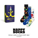 happy socks ハッピーソックス elton john エルトンジョン コラボ 靴下 レディース メンズ おしゃれ ブランド かわいい 3足セット ギフトボックス クルー丈 ミドル丈 ソックス くつ下 可愛い 綿 コットン 綿混 カジュアル ビジネス 派手 総柄 ブラック 黒 2024 春 春夏 夏