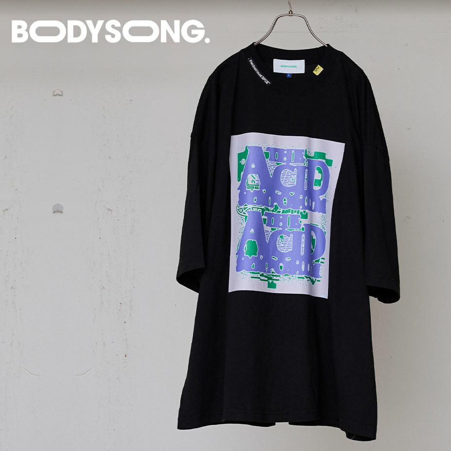 Rakuten - bodysong. ボディソング BS260010 Tシャツ レディース メンズ 半袖 綿100％ ブランド ゆったり 黒 プリントTシャツ tシャツ おしゃれ 丈長め かわいい 可愛い オシャレ カジュアル トップス ブラック 国産 日本製