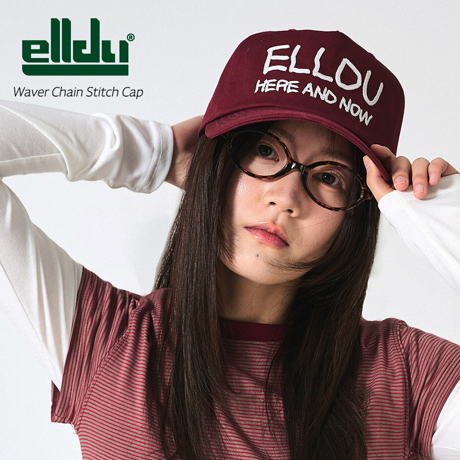 Rakuten - elldu エルドゥ Waver Chain Stitch Cap キャップ レディース メンズ ブランド フラットバイザー フラット ロゴ チェーンステッチ 刺繍 ヴィンテージ加工 おしゃれ かわいい 可愛い つば 長め つば広 長い つば長め かっこいい カジュアル 帽子 ぼうし プラム