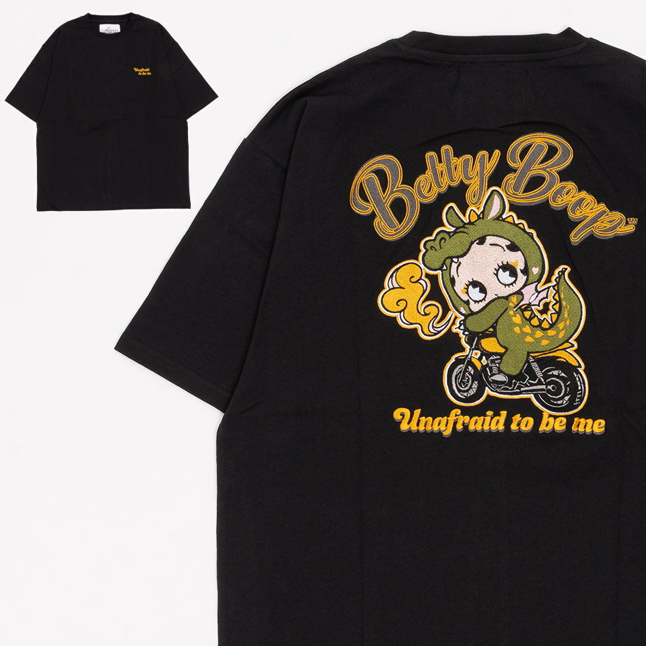 betty boop ベティー ベティ ブープ ベティちゃん バイク バブ 龍 Tシャツ 半袖 メンズ レディース ブランド 綿 刺繍 アメカジ おしゃれ かわいい 可愛い コットン ブラック 黒