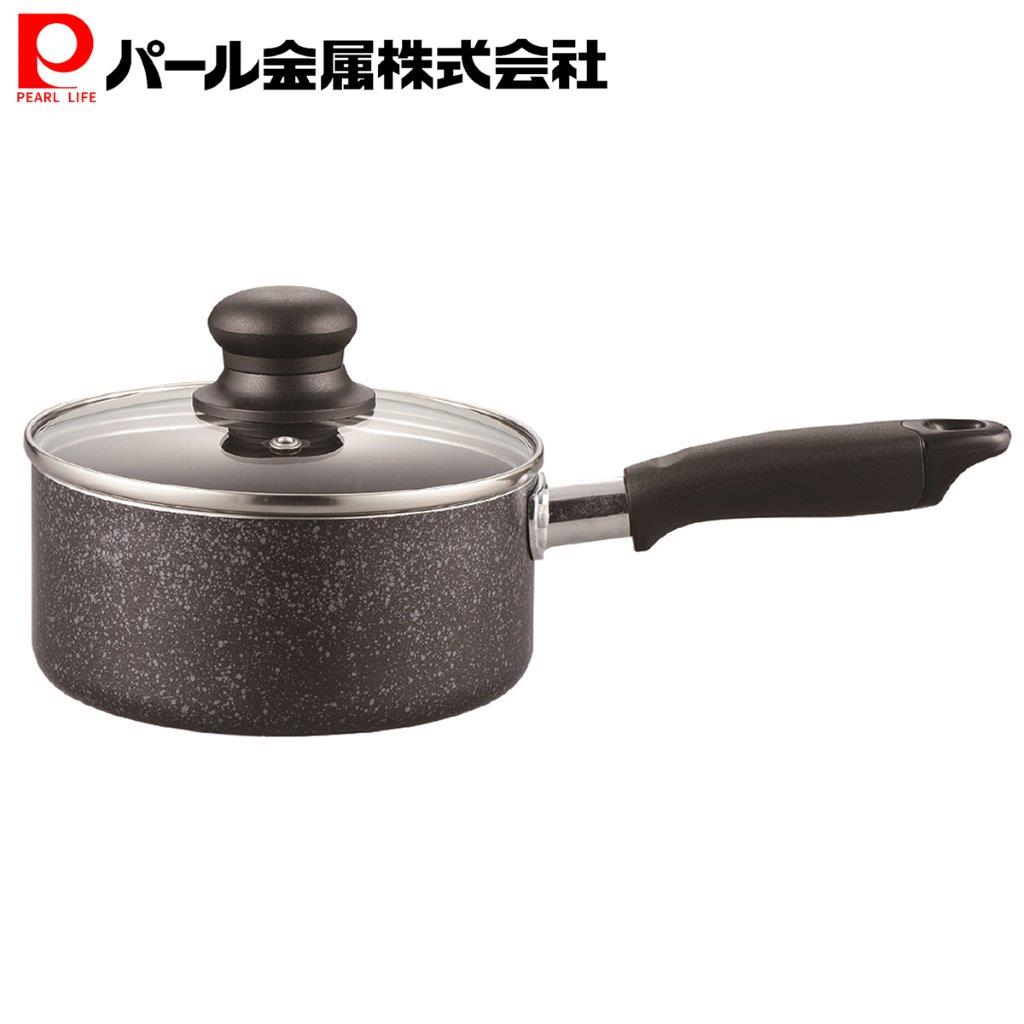 Ih/Gas Compatible - パール金属公式 片手鍋 16cm IH対応 ガス火対応 対応 ガラス蓋付 マーブルセレクト HB-2722 フライパン 料理 ステンレス こびりつきにくい キッチン用品 調理器具